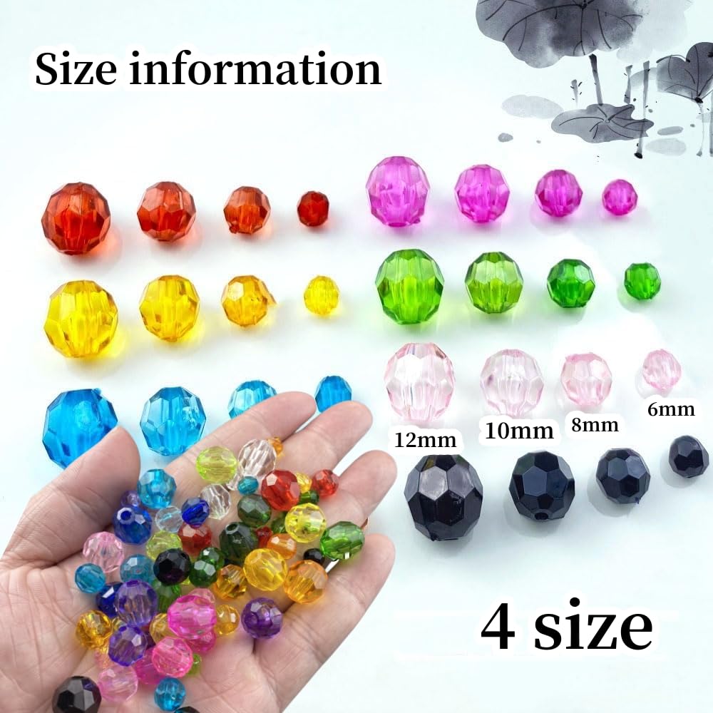 YUEXIGO 400pcs 8mm Acrylic Round Faceted Beads for Crafts Faceted Spacer Beads for Sewing Crafts Decoration Necklaces Bracelets Earrings Jewelry Making(Pink)
