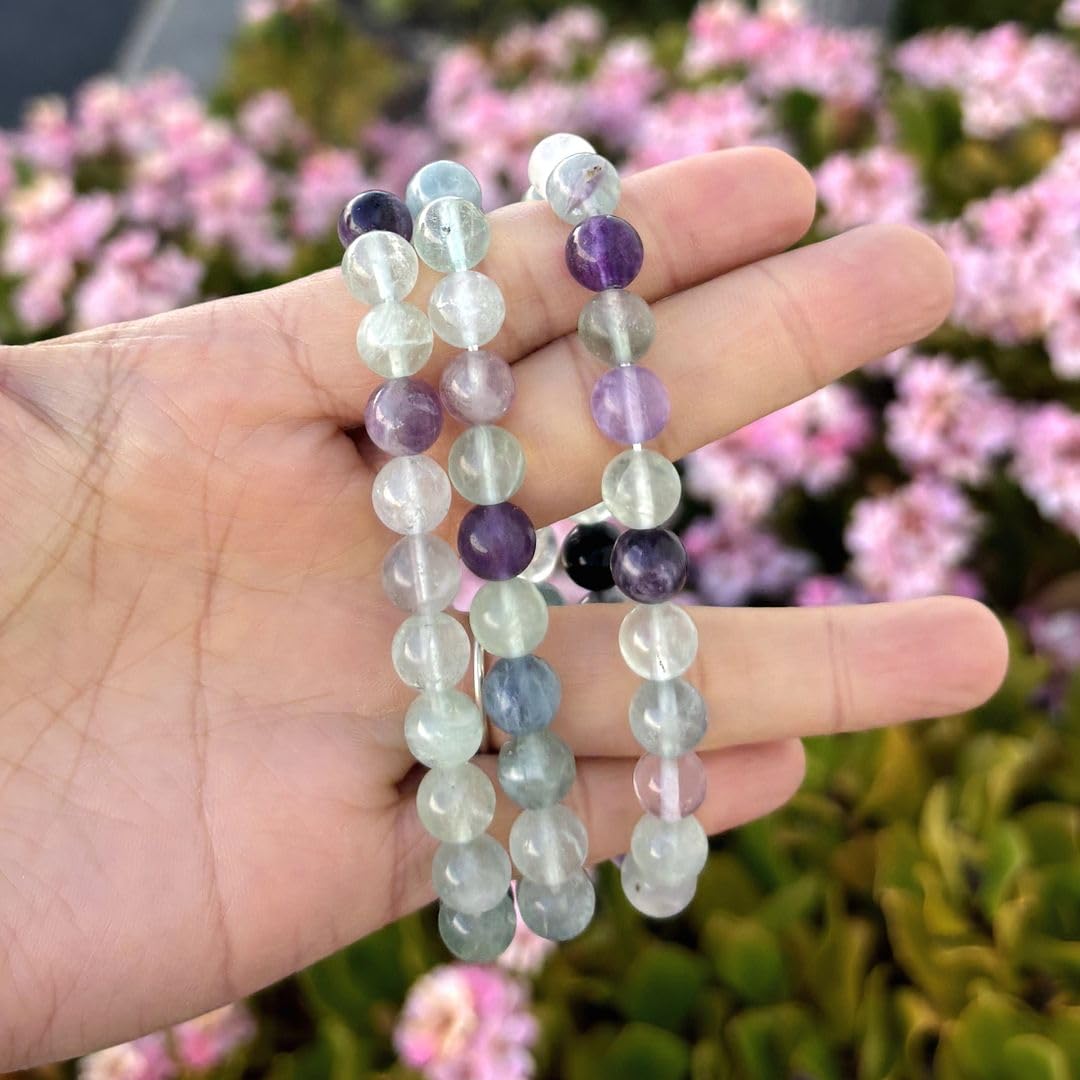Adabele Real Natural Multicolor Fluorite Gemstone Beaded Bracelet 7.5 inch Stretch Chakra Healing Crystal Stone Jewelry Women Mom Gift GB8-B2
