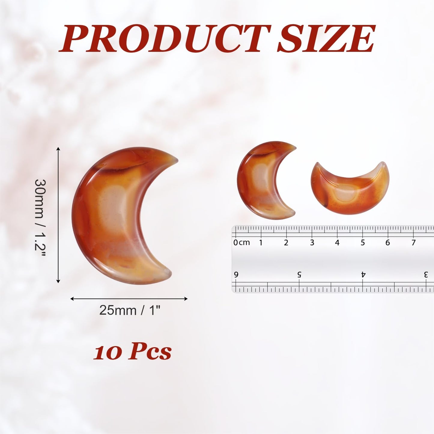 MECCANIXITY 10 Pcs Moon Crystal Worry Stone, 1.2 Inch Length Natural Red Agate Moon Gemstone Bulk, Carved Pocket Stones for Meditation Balancing Pendant Decor