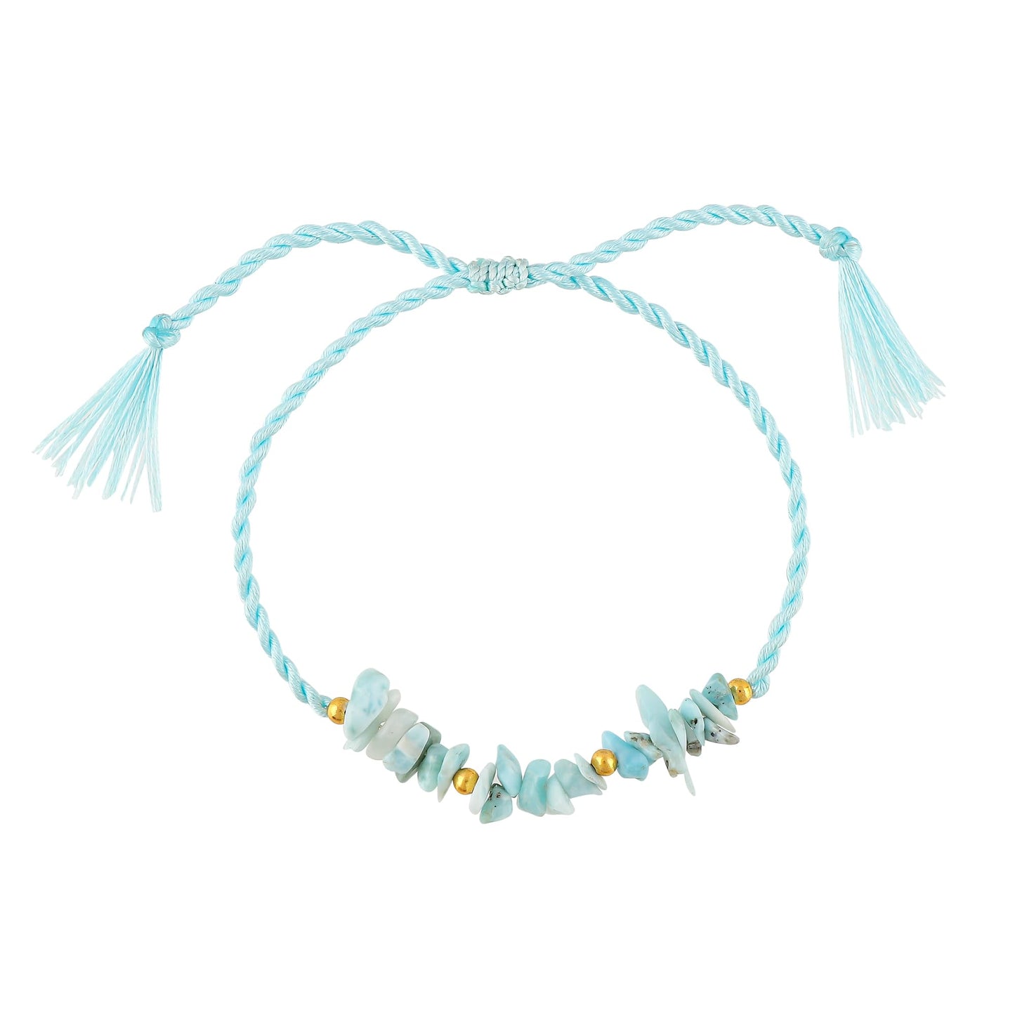 GEMSYMPHONY Larimar Gemstone Chips Rope Bracelet – Adjustable Handmade Crystal Chip Bead Bracelet for Women & Men, Natural Stone Healing Jewelry, Boho Style, Unisex Spiritual Gift (Larimar)
