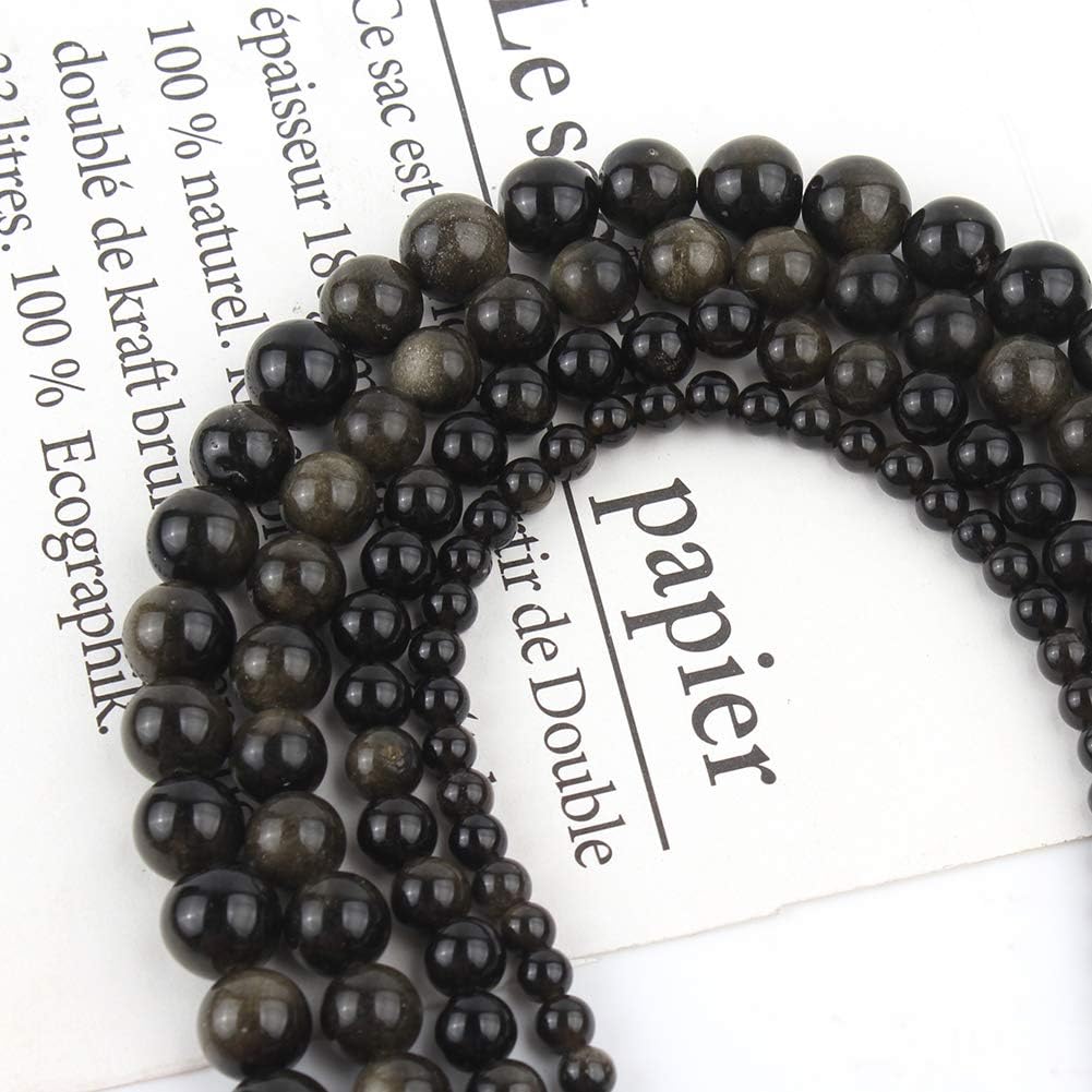 60pcs 6mm Natural Stone Beads Gold Obsidian Beads Energy Crystal Power Gemstone for Jewelry Making, DIY Bracelet Necklace