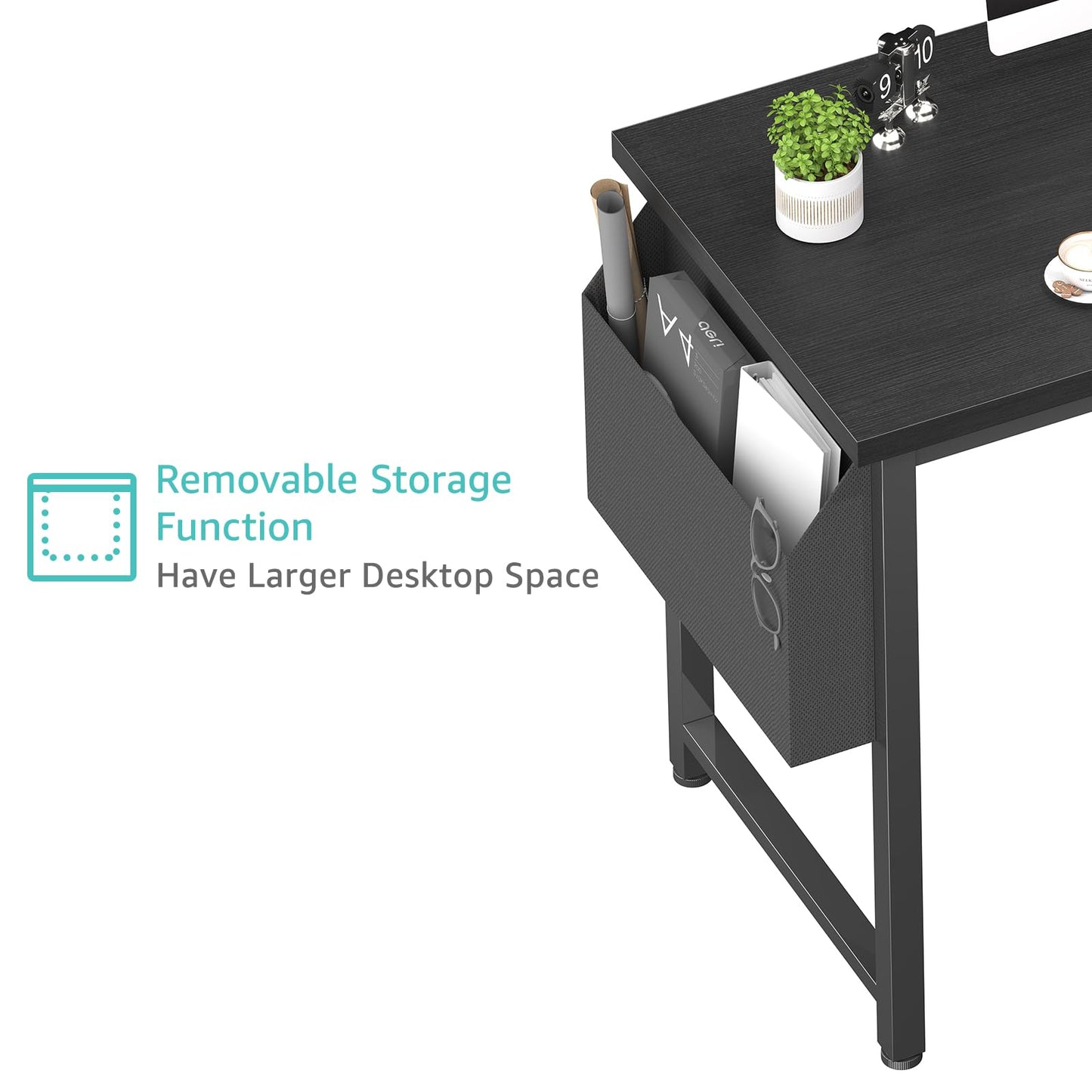 Lufeiya 39 inch Computer Desk with Power Outlet, 40 inch Teen Study Table Home Office Work Writing Desks with Charging Station Outlets Built in, Black