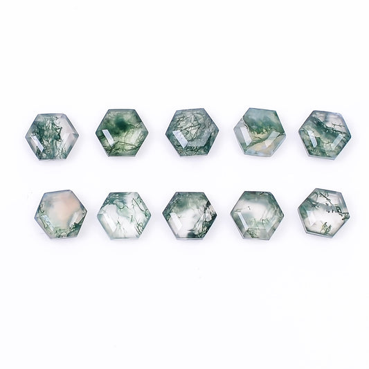 4pcs, 6x6x3mm Natural Moss Agate Hexagon Shape-Flat Step Cut Gemstone Wholesale Lot, Jewelry Making Loose Gemstone, Polished Minerals, DIY, Wire Wrapping, Healing Crystals, Bulk Gemstone Deal