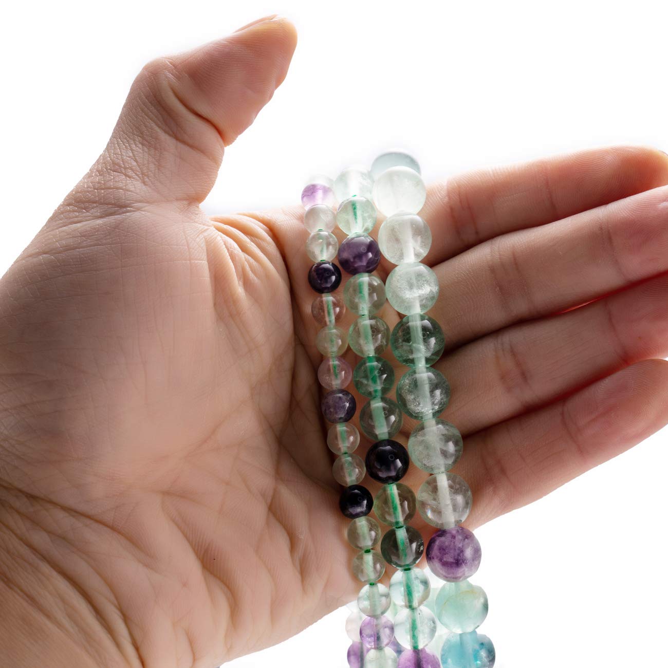 BEADIA Natural Fluorite Stone Round Loose Semi Gemstone Beads for Jewelry Making 6MM 61PCS