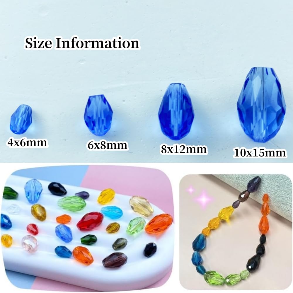 Honkoolly 50pcs 10x15mm Teardrop Crystal Glass Beads Vertical Hole Faceted Glass Teardrop Spacer Beads for Bracelets Necklace Earring DIY Jewelry Making Craft(Light Blue)