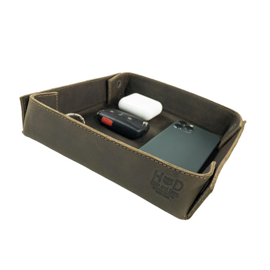 Hide & Drink, Leather Catchall Change Keys Coins Jewels Box Tray Big Storage, Handmade Includes 101 Year Warranty :: Dark Jade