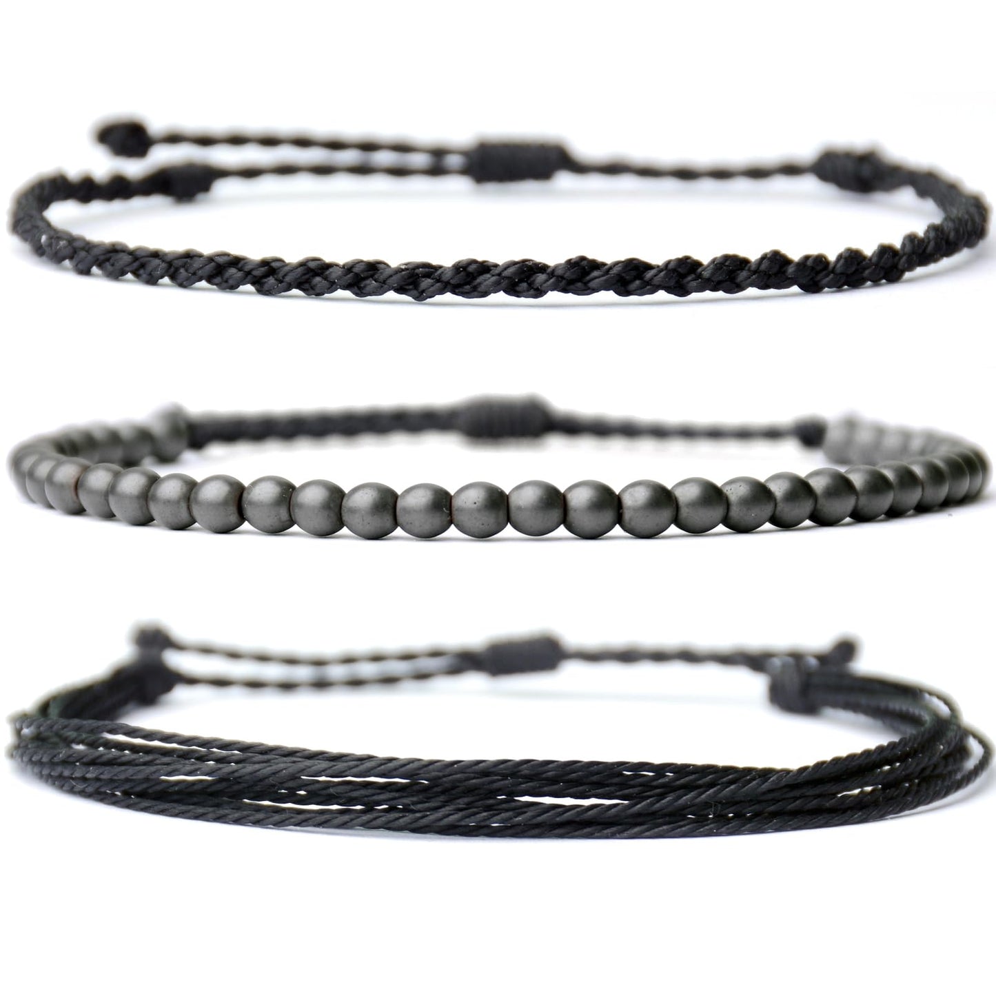 Handmade Natural Stone Beaded Healing Bracelet Gift for Men Adjustable Rope String Bracelet (Hematite/Matte, Adjustable)
