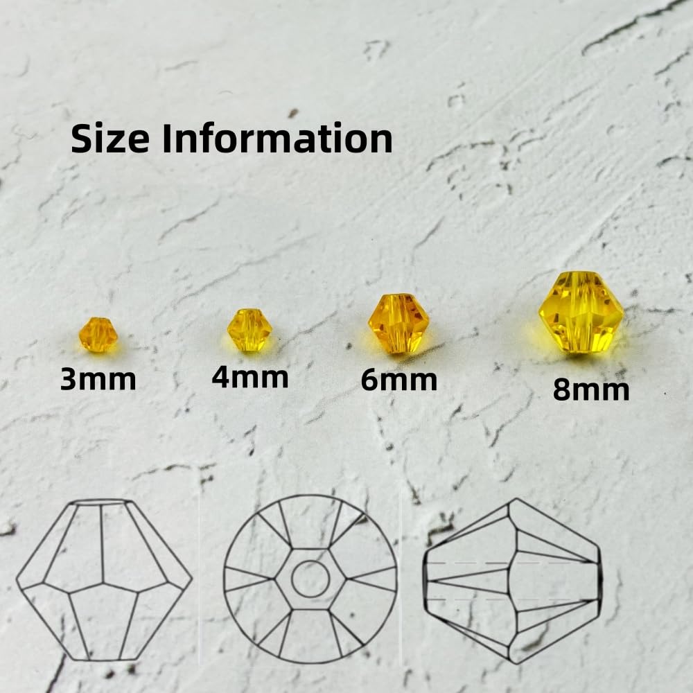 YUEXIGO 400pcs 4mm Bicone Glass Crystal Beads for Jewelry Making, Faceted Bicone Glass Spacer Beads for Bracelet Earring Necklace DIY Craft(Gold Yellow)