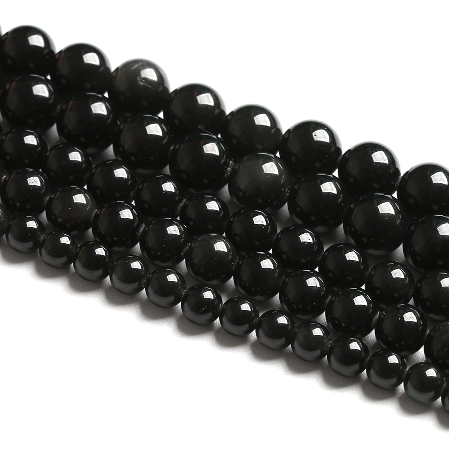 8MM 46PCS Natural Stone Black Obsidian Gemstone Loose Beads for Jewelry Making DIY Bracelet 1 Strand