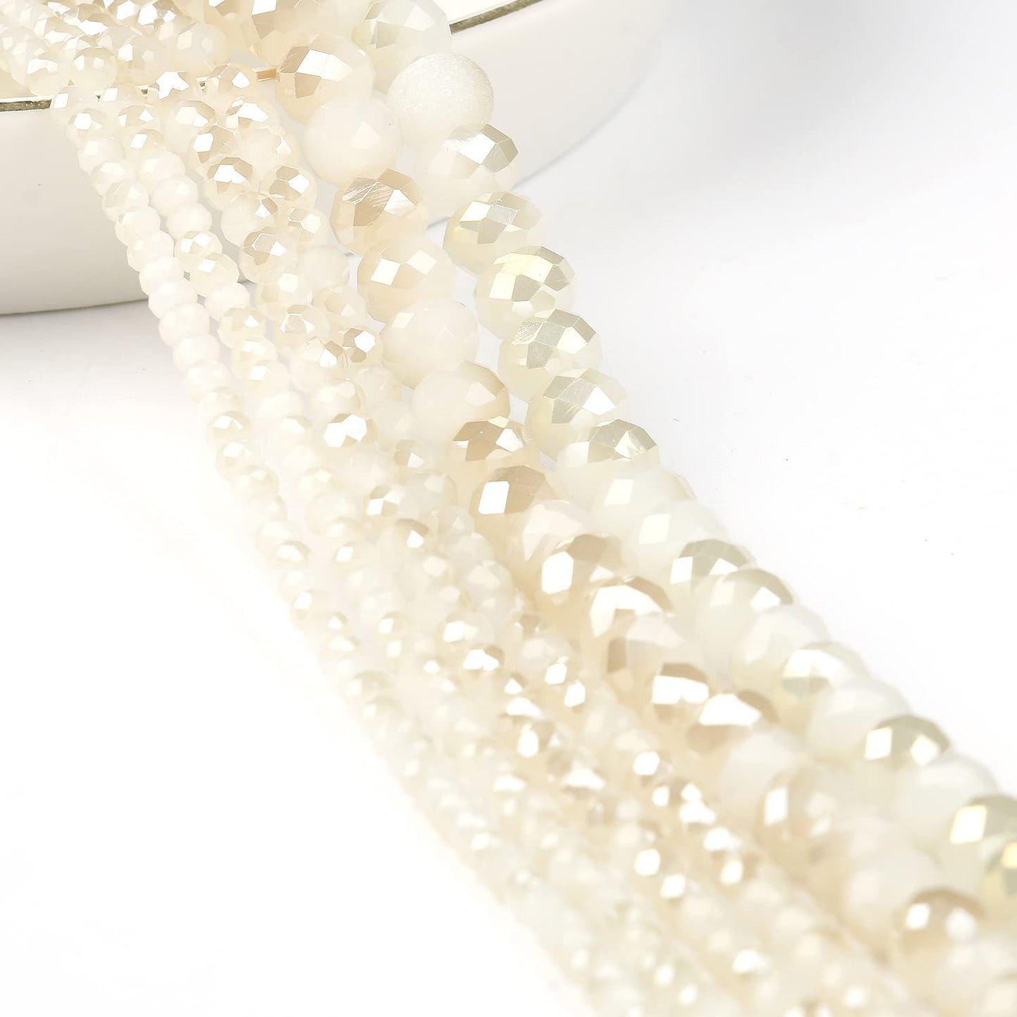 NITOPUPU 1000pcs 4mm Crystal Glass Beads for Jewelry Making Faceted Rondelle Flat Beads for Bracelets Necklace Earrings DIY Crafts (White Jade Half-Plated Crystal Bead)