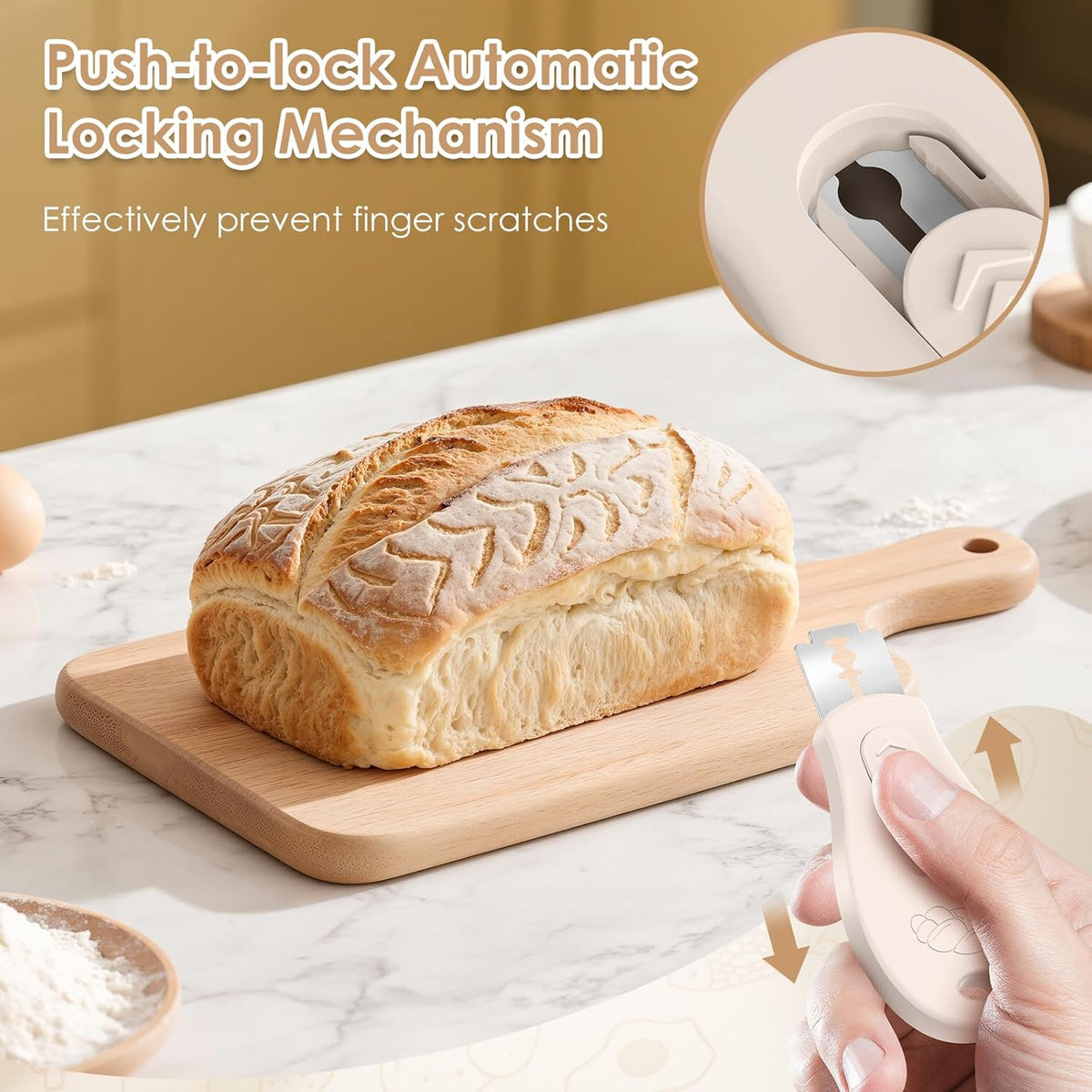 Skiennix Bread Lame | Sourdough Scoring Tool with Magnetic Handle & 5 Razor Blades - Beige