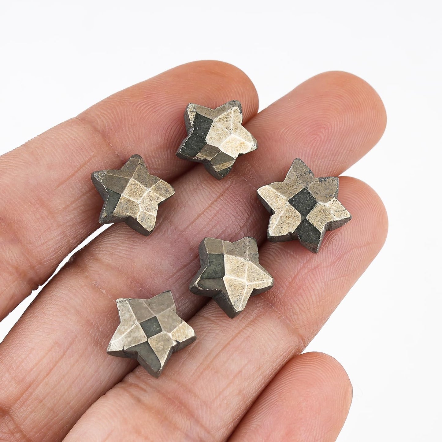 CRYSTALINES 5pcs, Wholesale Natural Golden Pyrite Gemstones, Bulk Star Shape Stones, Assorted Loose Supply, DIY Craft-Jewelry Making, Chakra Healing Crystals, Gem Collection, 10-12mm