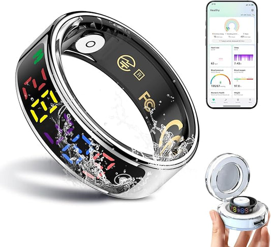 Smart Ring for Women Men, Health Ring with Colorful Display, Fitness Tracker with Heart Rate, Blood Oxygen, Sleep Monitor, No Subscription Fee, 5ATM Waterproof for iPhone & Android (Silver, 10)