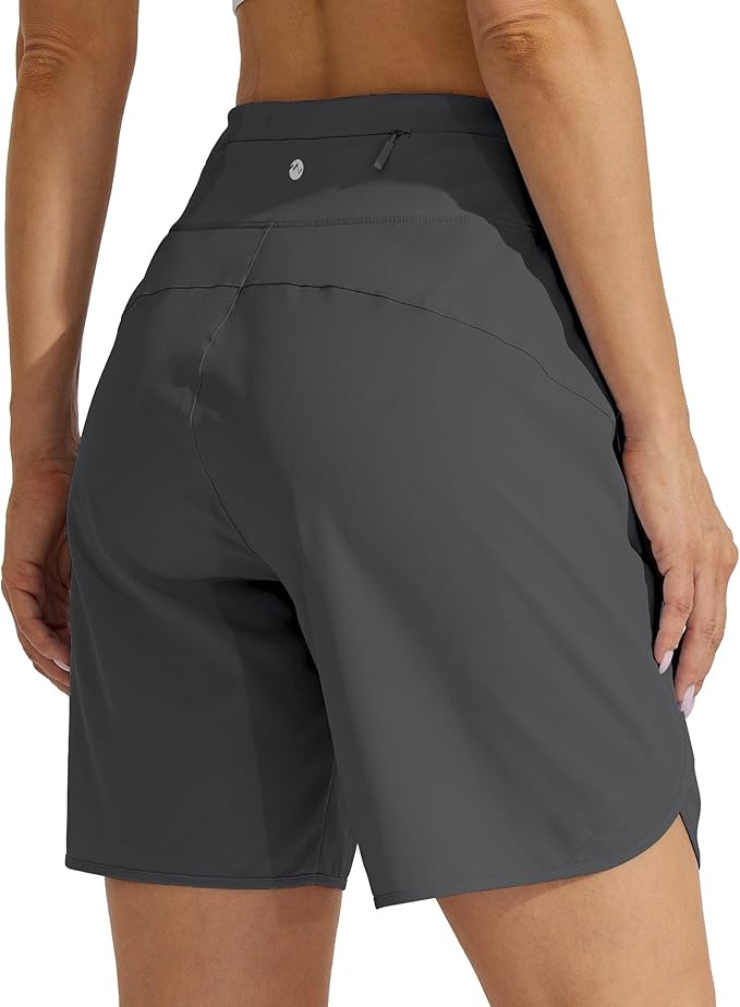 Willit Women's 7" Athletic Running Shorts Long Workout Hiking Shorts Quick Dry High Waisted Active Zipper Pocket(Large)