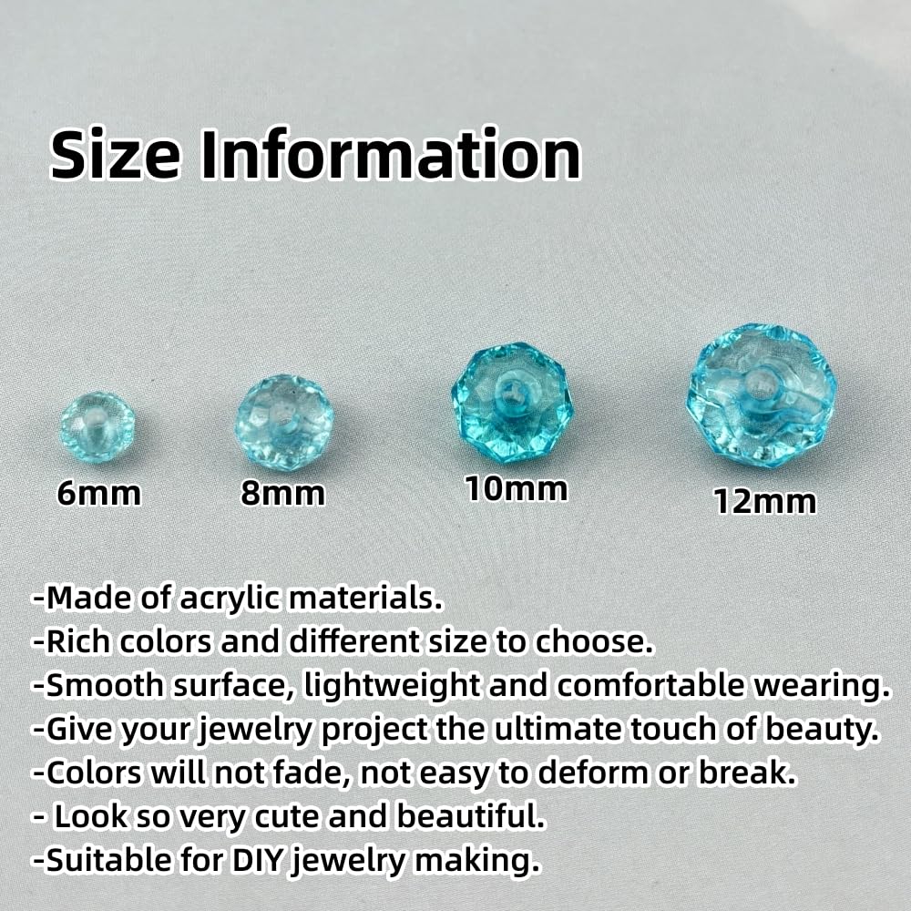 YHYPOCI 100pcs 12mm Acrylic Crystal Beads, Faceted Rondelle Acrylic Spacer Beads for Wind Chimes Bracelet Necklace Earring Keychain Jewelry Making DIY Crafts(Lake Blue)