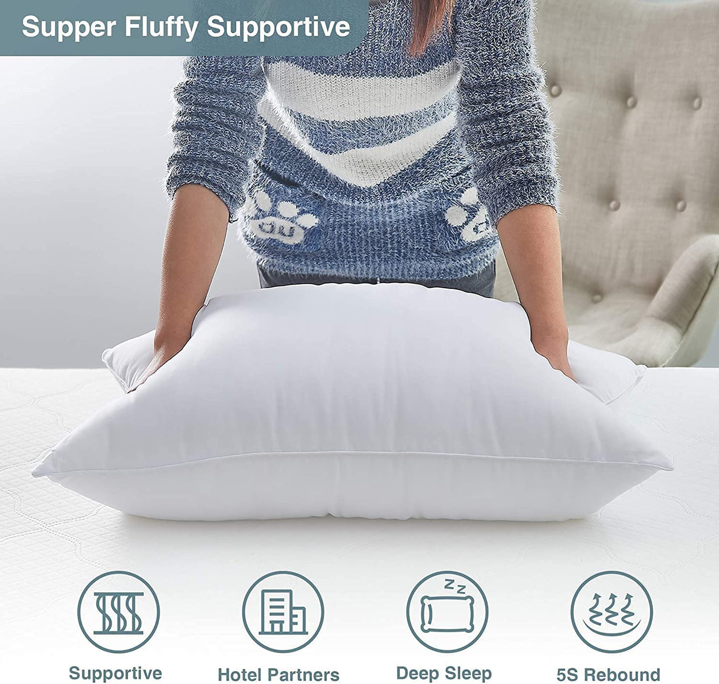 Acanva Bed Pillows for Sleeping 2 Pack, Alternative Microfiber Filled, Natural Cover Skin-Friendly, Soft and Supportive for Side Back Sleepers, Queen Size(Pack of 2), White 2 Count