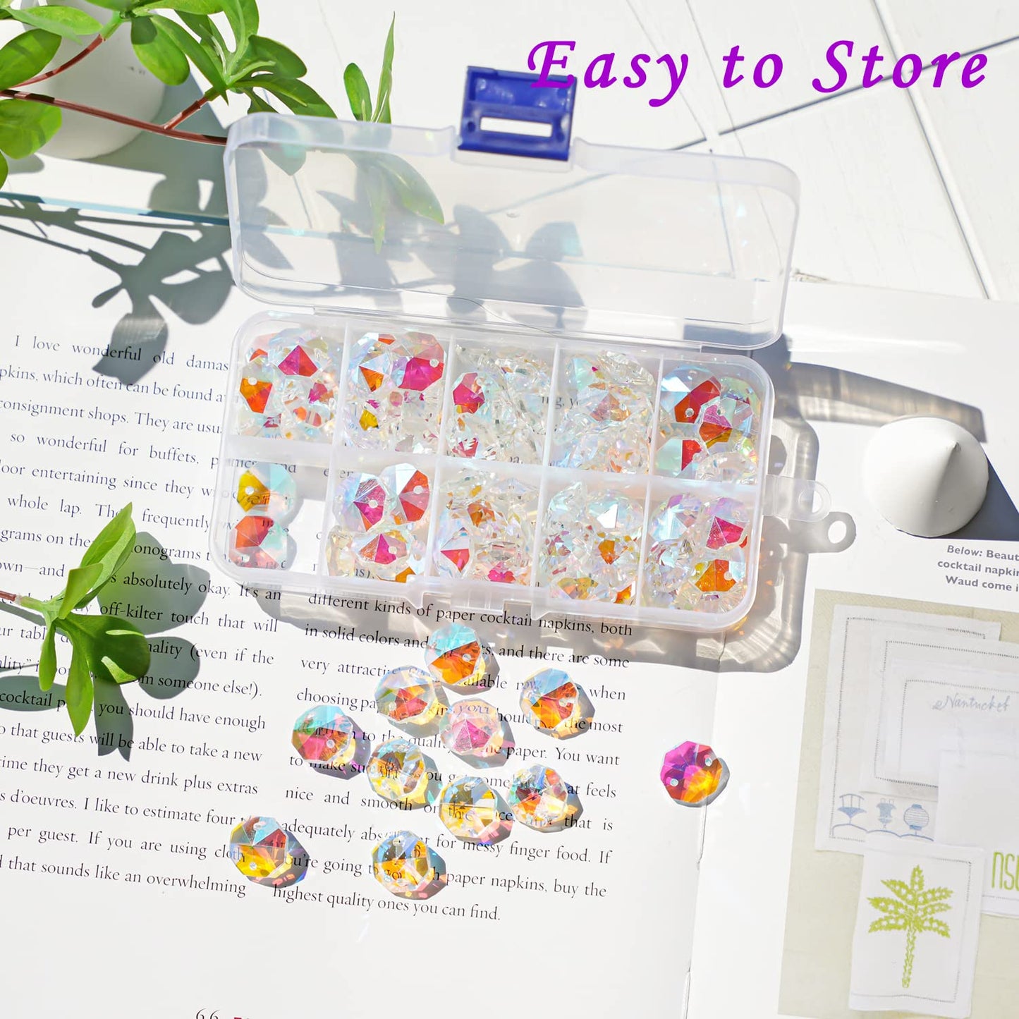 14mm 100pcs AB Octagon Beads Crystal Prisms Suncatcher, Ideal for Jewelry Making, Chandelier Crystals DIY Parts, Chandelier Replacements,Arts Crafts Sun Catcher Crystals