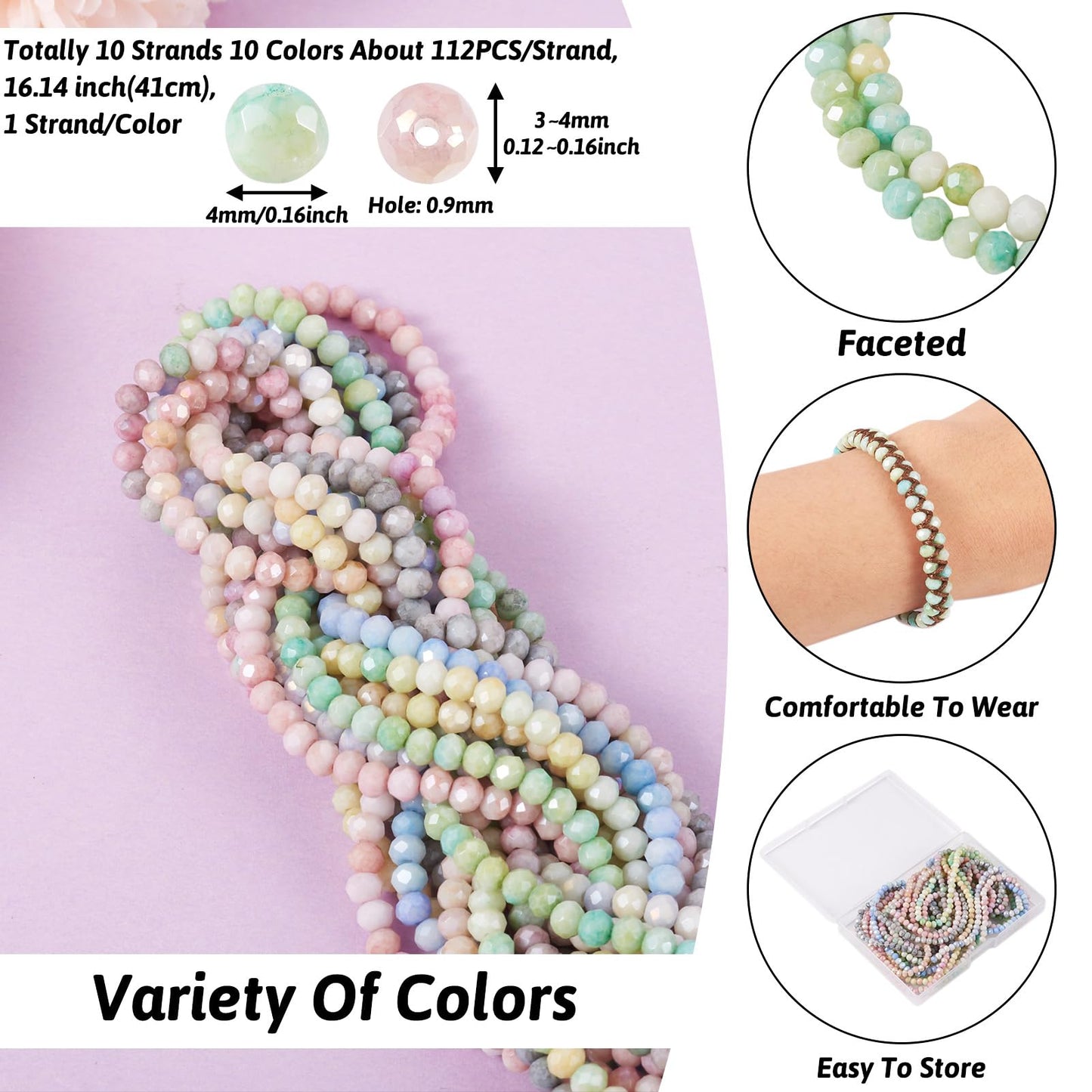Elecrelive 660pcs Briolette Crystal Beads 4mm Glass Rondelle Beads AB Color Faceted Glass Loose Beads for DIY Beading Bracelet Necklace Jewelry Making