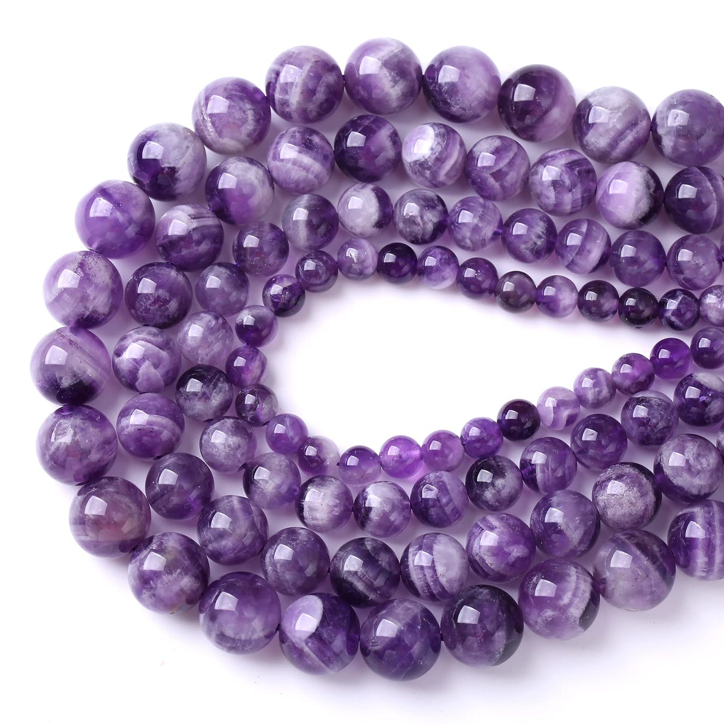 4MM 86PCS Purple Amethyst Dream Lace Beads Natural Quartz Crystal Stone Loose Beads for Jewelry Making DIY Bracelet Grade A+ 15 inches Strand