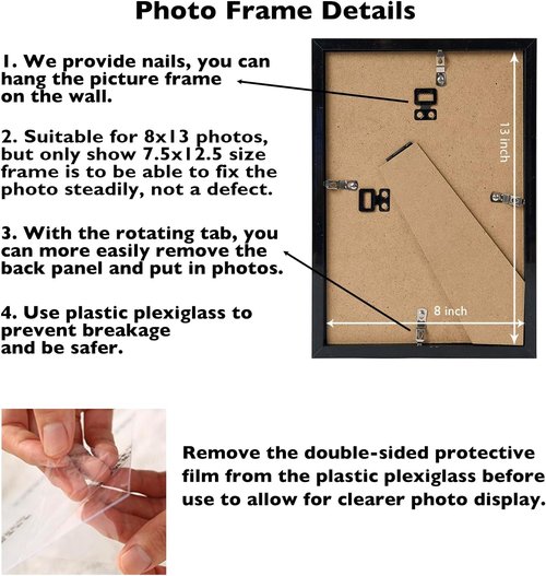 JCJMY 8x13 Picture Frame - Black Wall & Tabletop Display | Shatter-Resistant Plexiglass, Versatile Mounting Options