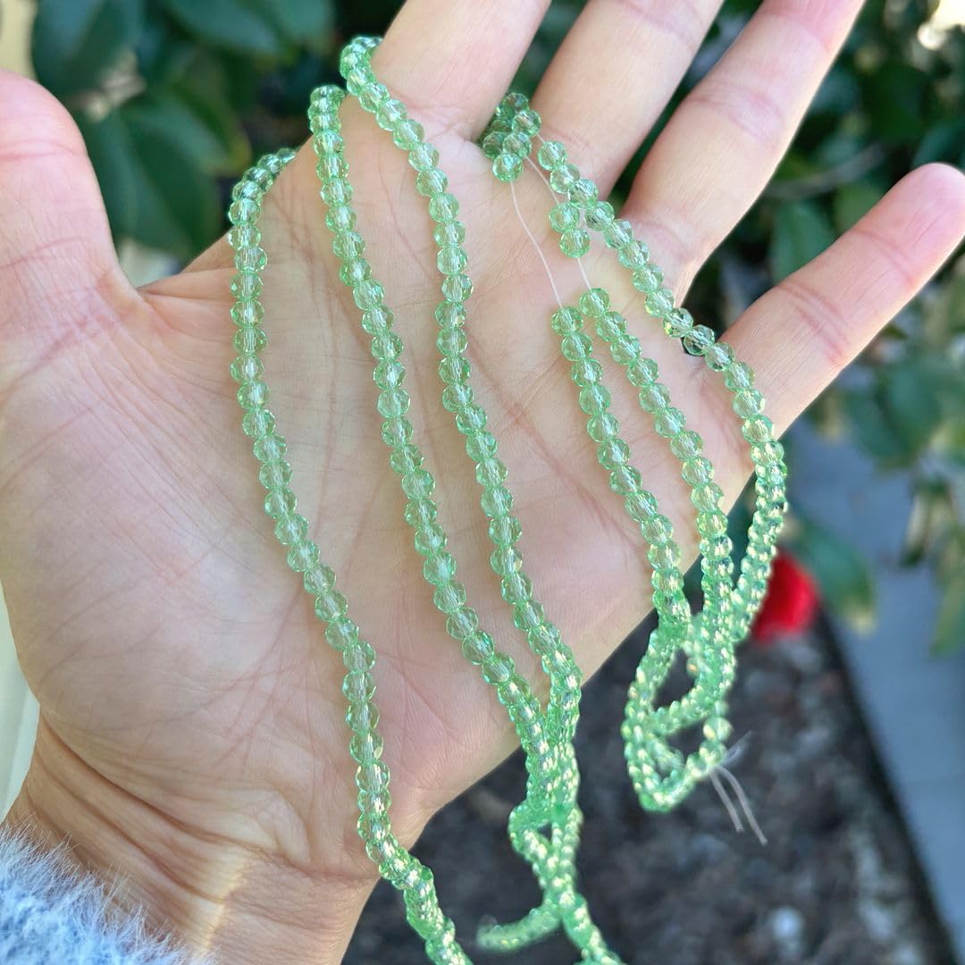 500pcs Czech Faceted Rondelle Crystal Glass Loose Beads 4mm Small Tiny Spacer Bulk Peridot Green for DIY Craft Jewelry Making CCR416