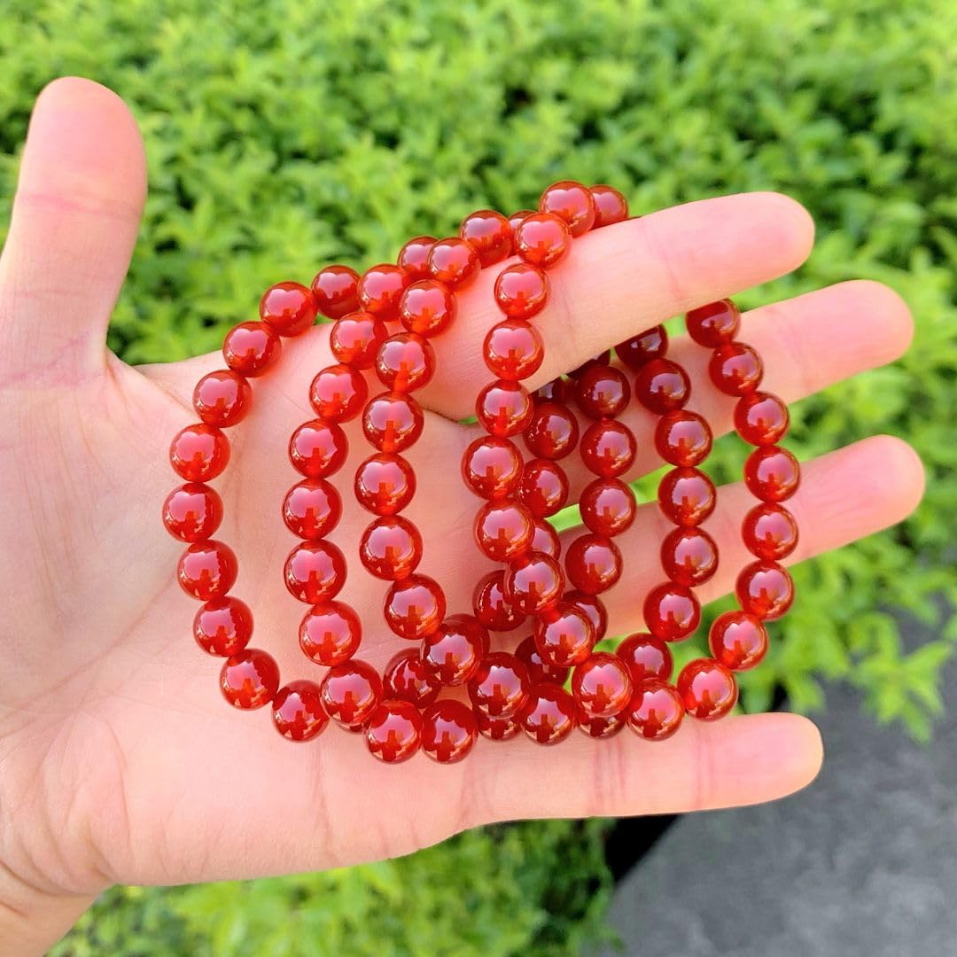 Adabele Real Natural Carnelian Red Agate Bracelet 8.5 inch Stretch Red Gemstone Beaded Bracelet Chakra Healing Crystal Stone Jewelry Women Mom Gift (Unisex) GB8-D29