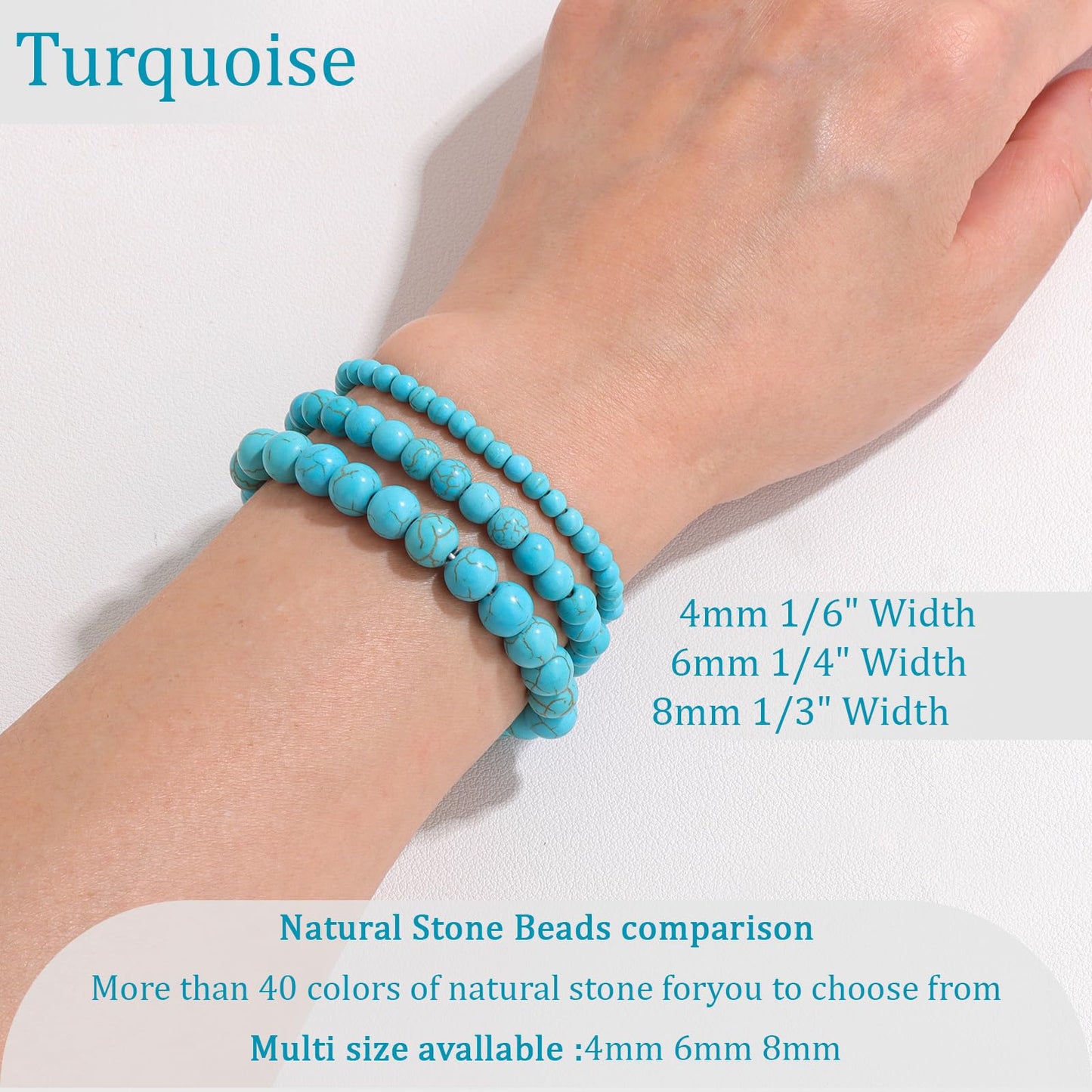 Vinswet Healing Crystal Bracelets for Women Men 6mm Turquoise Natural Stone Beaded Stretch Bracelet Handmade Gemstone Reiki Spiritual Jewelry Gifts