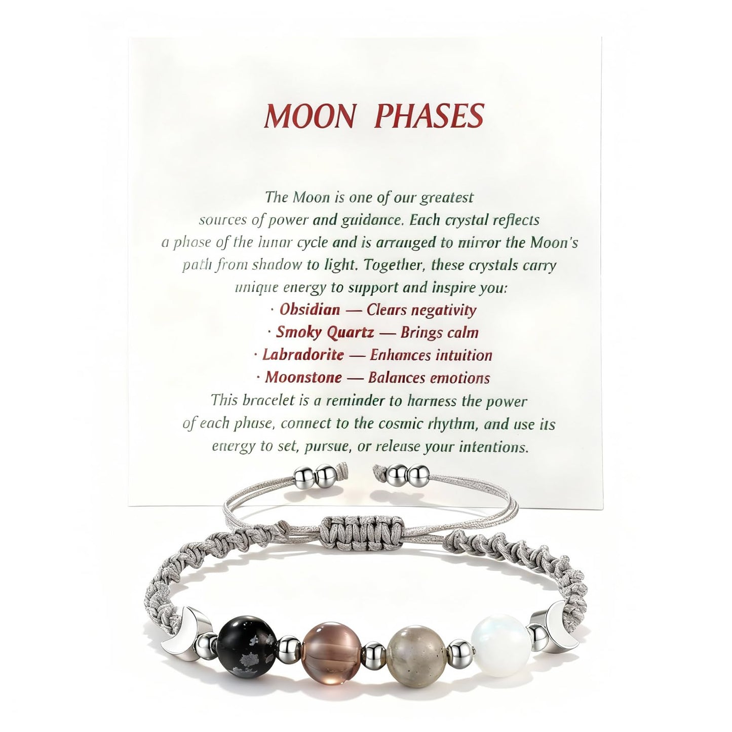MIFYNN Moon Phase Bracelet for Women Crystal Healing Bracelet Natural Moonstone Beaded Bracelets Meditation Relaxation Crystal Bracelet Friendship Jewelry Gifts (A.)