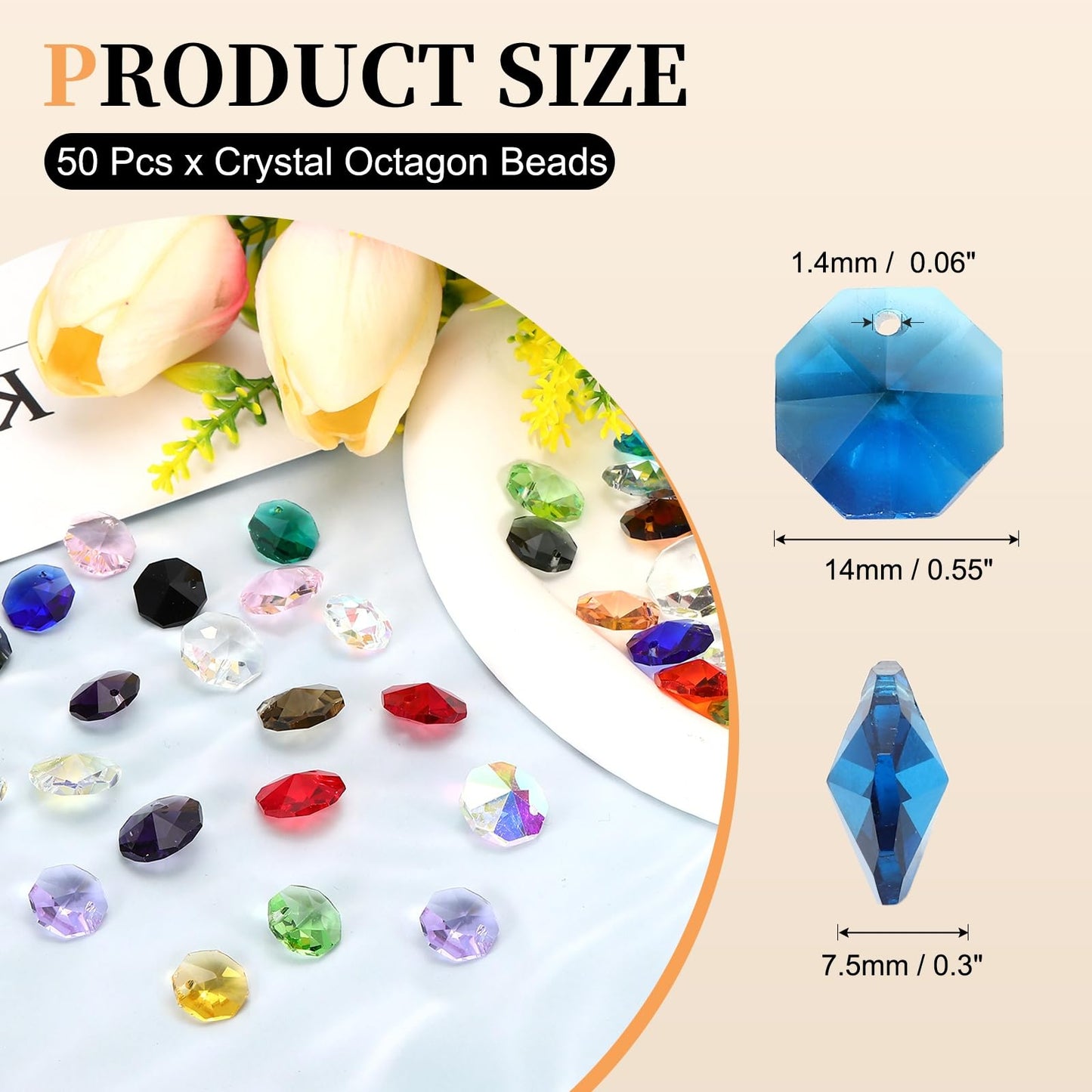 uxcell 50Pcs 1 Hole Crystal Octagon Beads, 14mm K9 Glass Hanging Chandelier Beads Prisms Parts for Crystal Chandeliers Lamp Hanging Pendant Jewelry DIY Craft, Peacock Blue