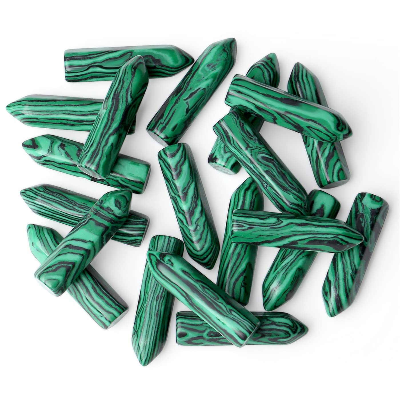 10PCS Malachite Natural Healing Crystals Stones Sets Polished Tumbled Pocket Gemstones Bulk Hexagonal Points Reiki Energy Balancing Chakra Meditation Therapy Desk Decor Gift