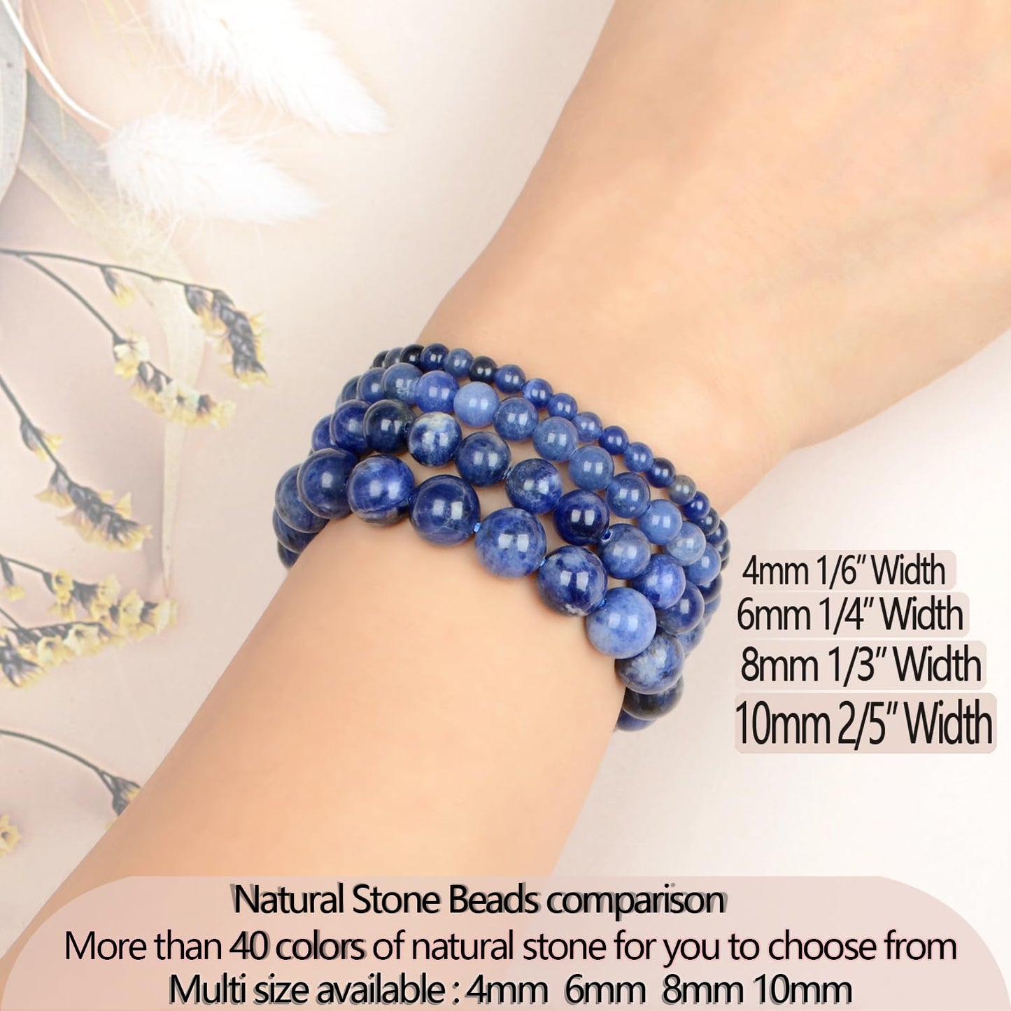 LPBeads Handmade Natural Gemstone Stretch Elastic 6mm Blue Sodalite Bracelet Healing Crystal Round Stone Beads Jewelry Gifts for Women Men