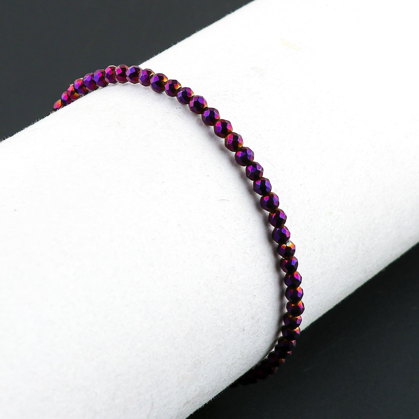CRYSTALINES Genuine Purple Hametite Gemstone Bracelet, Faceted Beads Stones, Hypoallergenic Handmade Boho Jewelry for Women, Healing Crystals, Adjustable Silver Chain 7+1inch, Birthday Gift