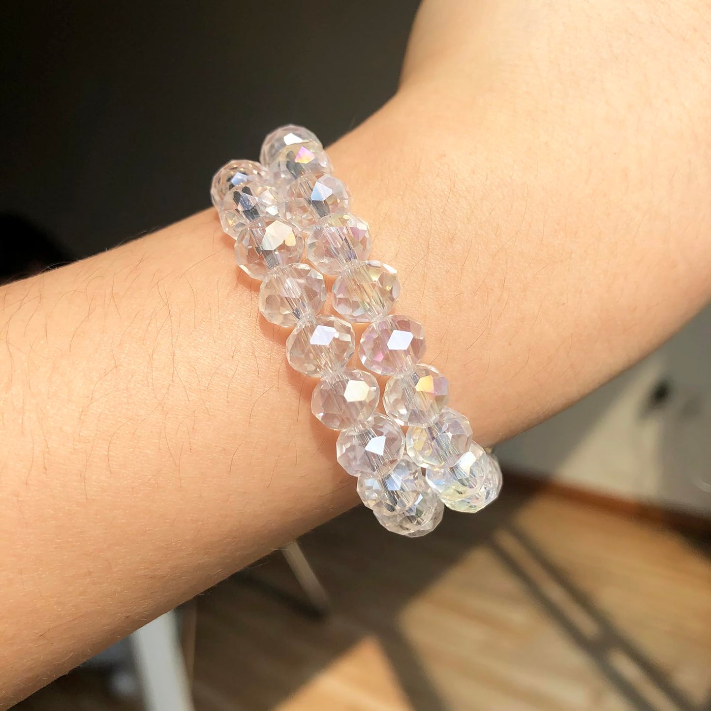 NITOPUPU 300pcs 8mm Crystal Glass Beads for Jewelry Making Faceted Rondelle Flat Beads for Bracelets Necklace Earrings DIY Crafts (AB White Crystal Bead)