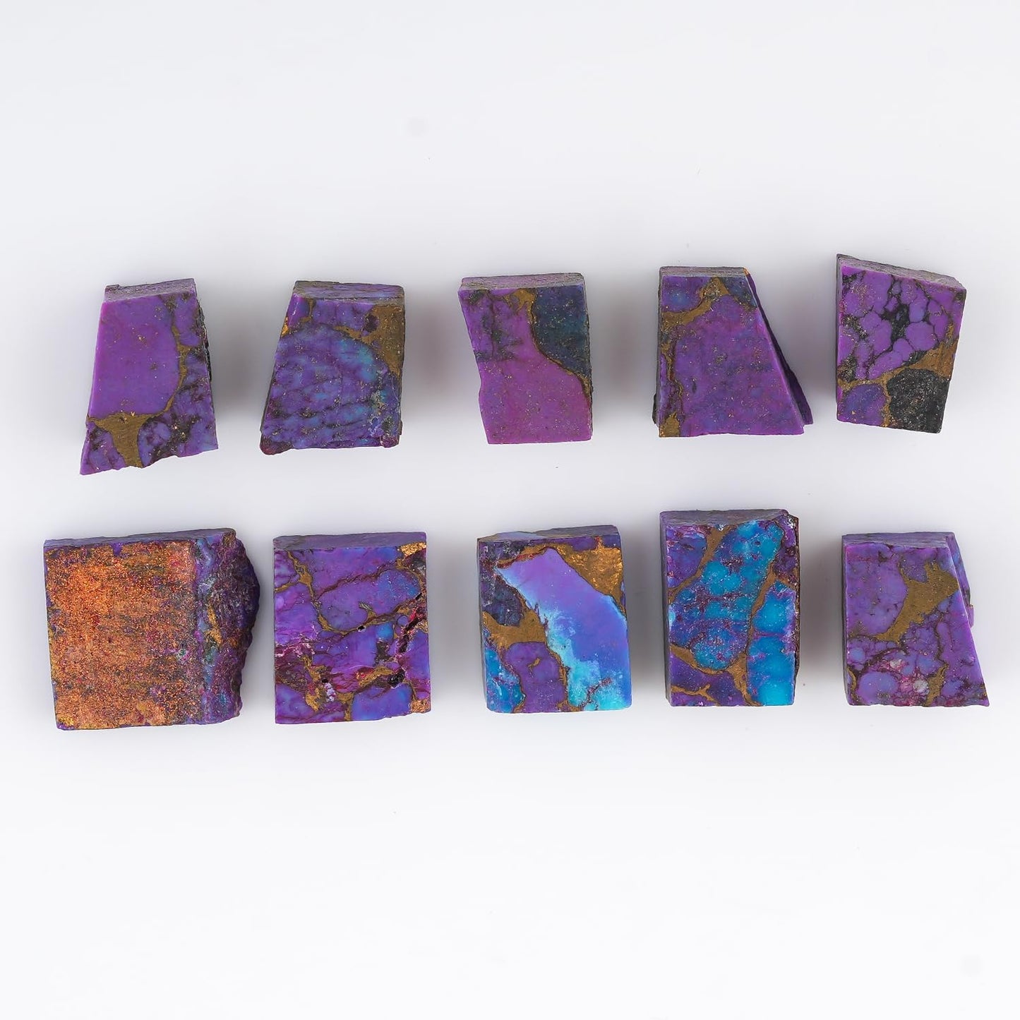 ColouredRocks (10pcs PURPLE TURQUOISE Raw Crystals, Raw Stones, Rough Gemstones, Jewelry Making Supply, Cabbing, Polishing, Cutting, DIY, Crafts (8-12 mm size)