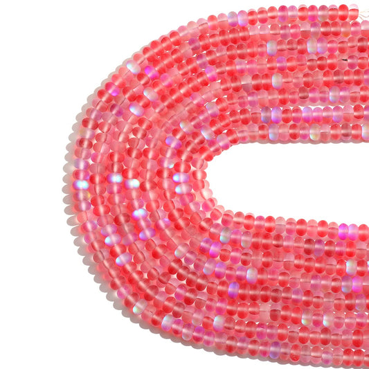 5x8mm Red Matte Aurora Crystal Glass Beads Loose Rondelle Disc Beads Frosted Moonstone for Jewelry Making