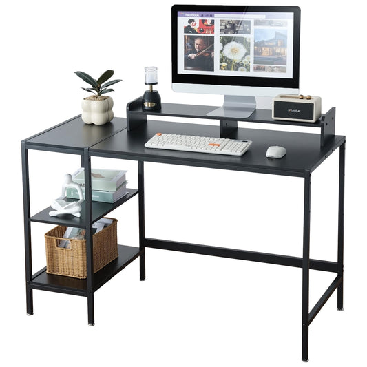MINOSYS 47-inch Computer Desk with Storage Shelf - Your Ideal Black Gaming Desk for Bedrooms, Small Spaces, and Home Offices. This Modern Writing Desk is Perfectly Suited for PCs.