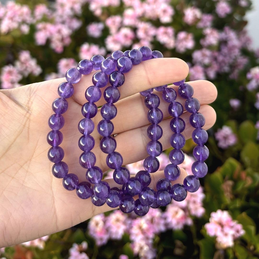 Adabele Real Natural Grade A Purple Amethyst Gemstone Beaded Bracelet 7 inch Stretch Chakra Healing Crystal Stone Jewelry Energy Quartz Rock GB8-7