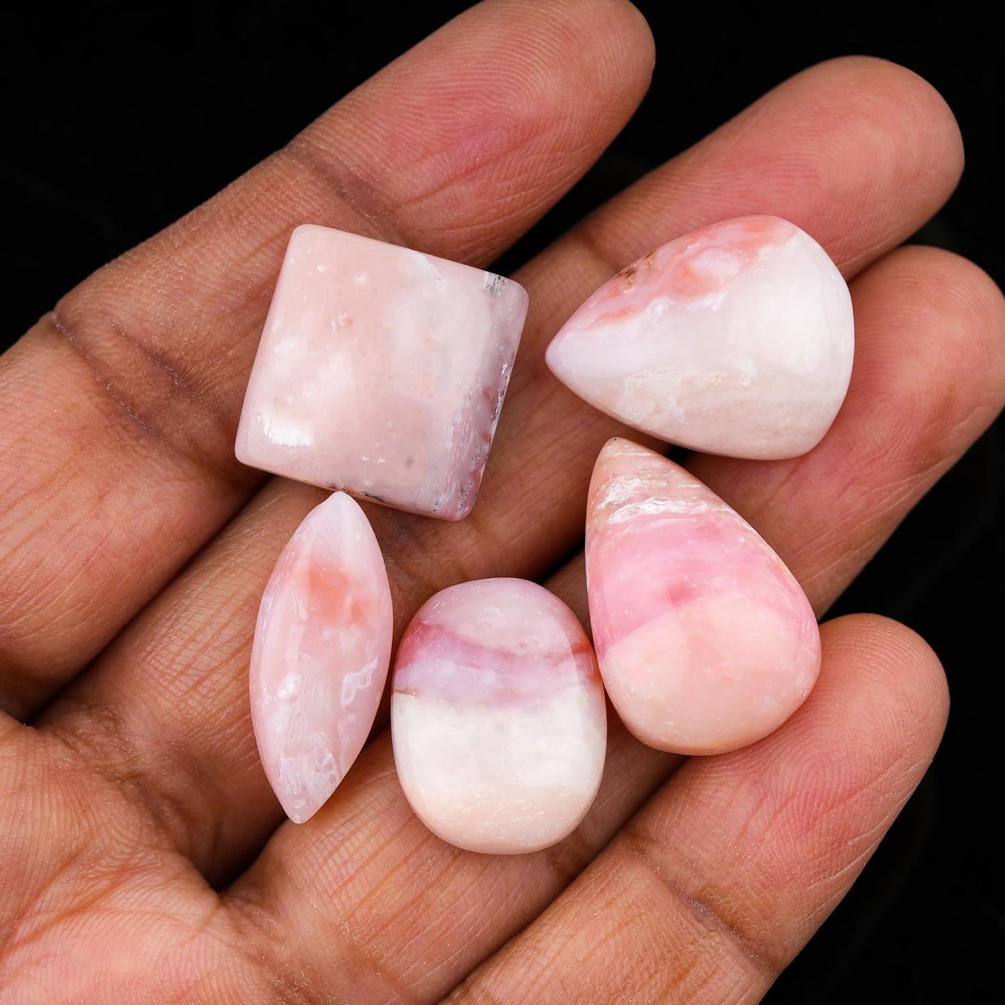 ColouredRocks (5pcs. PINK OPAL, Mix Shape, Natural Cabochon Crystals, Loose Gemstone, Wholesale Polished Supply, Jewelry Making, DIY Craft, Gem Collection (15-18mm free size)