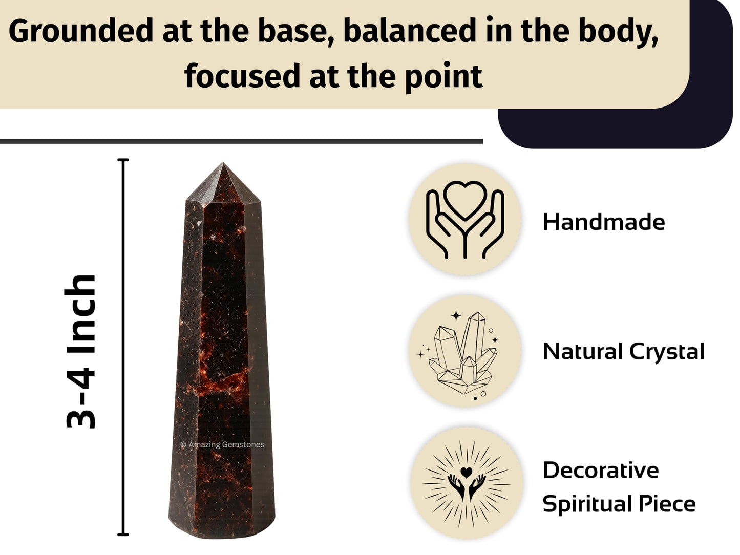 Amazing Gemstone Garnet Crystal Towers - Natural Healing Crystal Point Obelisk for Reiki Healing and Crystal Grid (3" to 4" INCH)