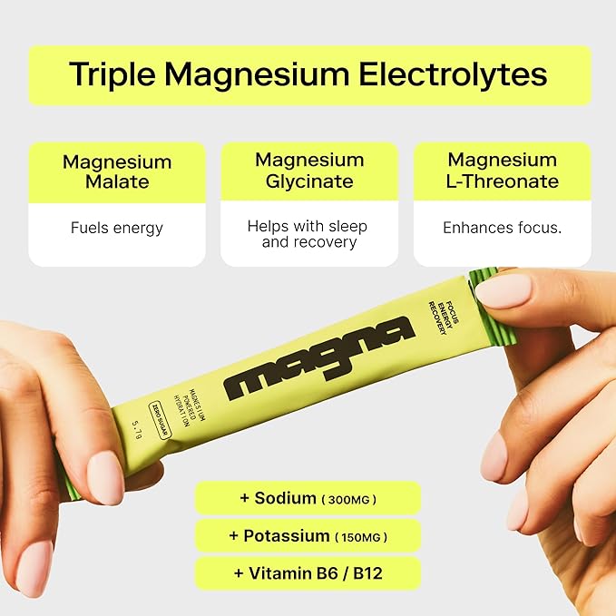 MAGNA Electrolyte Powder Drink Mix for Hydration, Energy & Focus Support with Magnesium L Threonate, Sodium, Potassium, Vitamin D, B6 & B12, Sugar Free, Mint Lemonade Flavor, 14 Servings