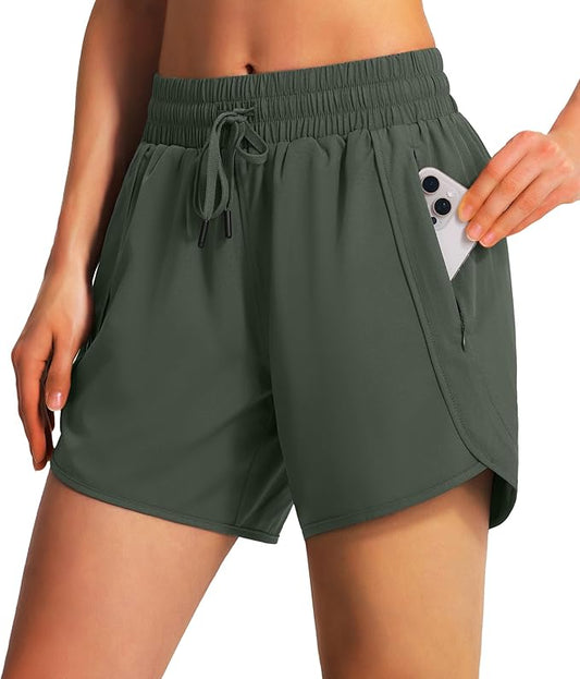 Ksmien Women's 5" Athletic Running Shorts Quick Dry Lightweight Workout Gym Shorts with Zipper Pockets UPF 50+