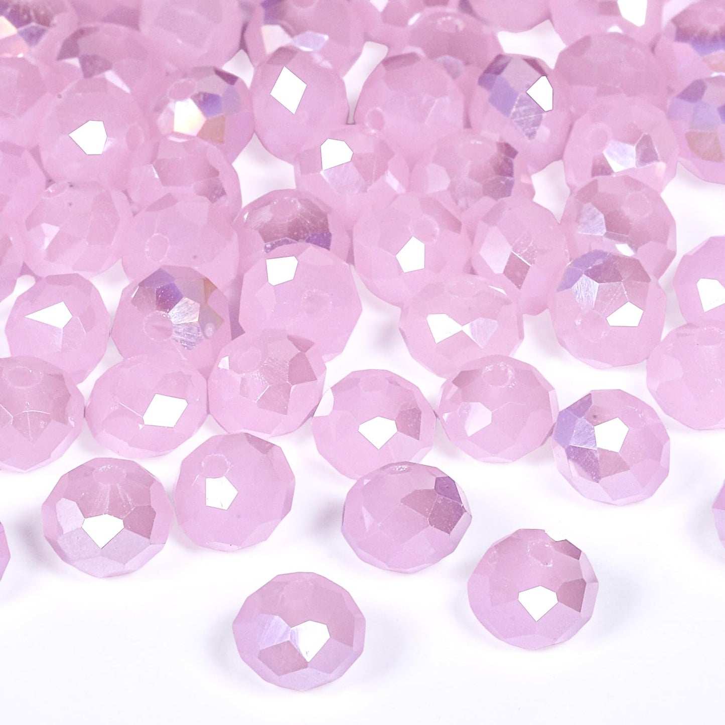 NITOPUPU 300pcs 8mm Crystal Glass Beads for Jewelry Making Faceted Rondelle Flat Beads for Bracelets Necklace Earrings DIY Crafts (Pink AB Jade Crystal Bead)