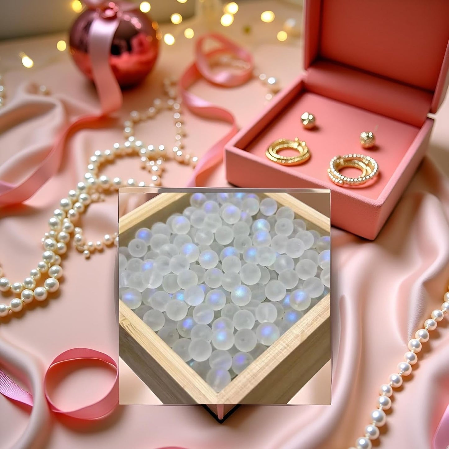 200 Pcs Clear Matte Crystal Glass Beads,Exquisite Mermaid Aurora Beads with Hole Jewelry for Making Crafts DIY Necklace Bracelet Earring, Making Holiday Gift, 4mm
