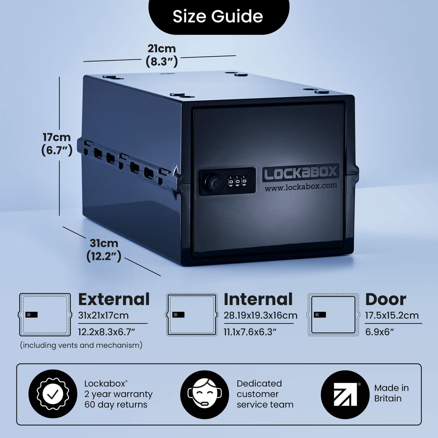 Lockabox One™ | Compact and Hygienic Lockable Storage Box for Food, Medicines, Tech and Home Safety | One Size 12 x 8 x 6.6 inches externally (Jet)