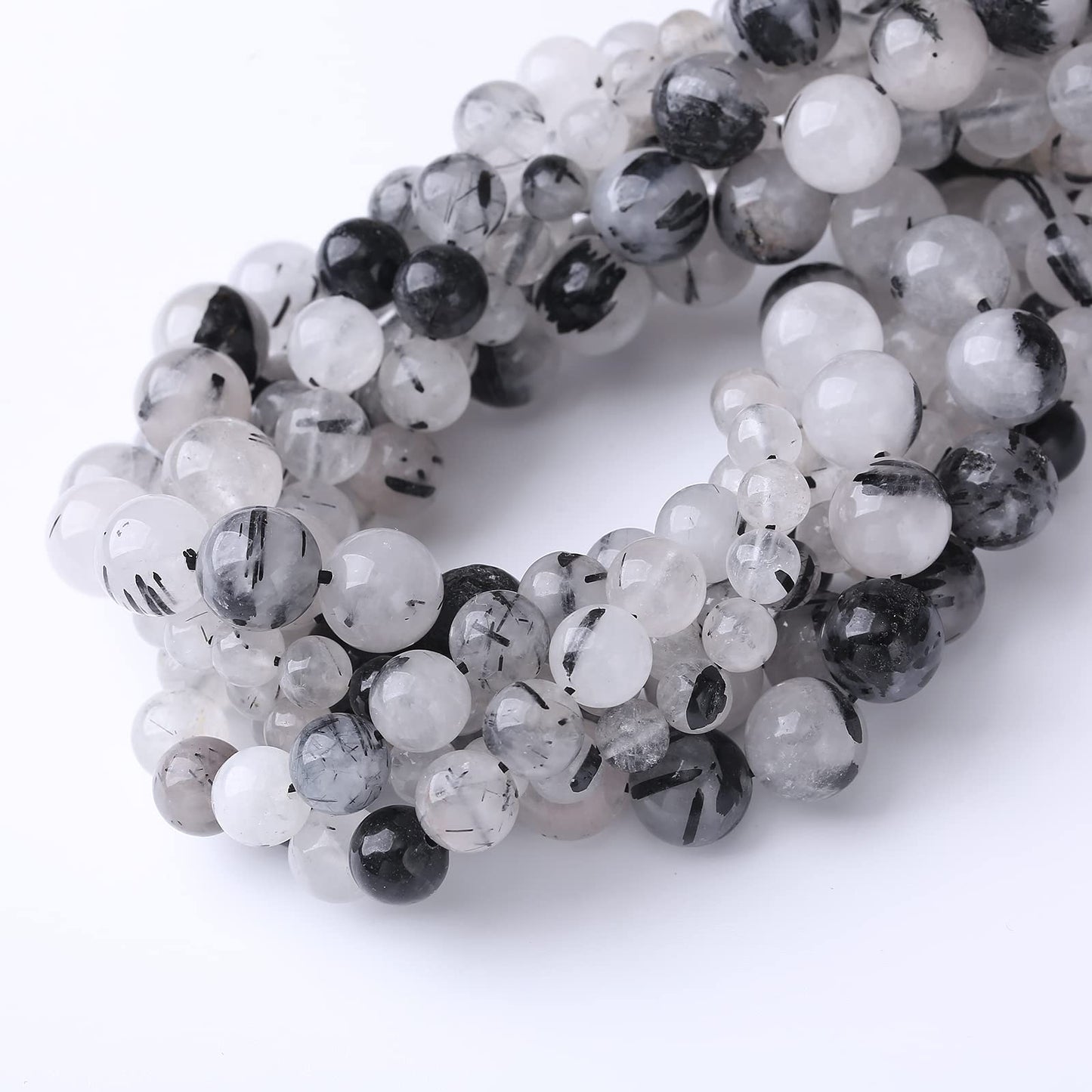 32PCS 12MM Natural Black Rutilated Quartz Stone Beads Energy Healing Beads for DIY Jewelry Bracelet Necklace Making for Jewelry Making15Inch