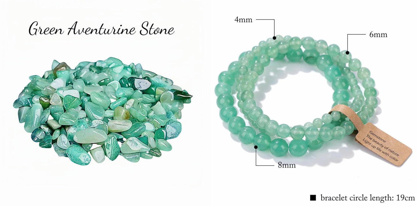 CINSKYING 3Pcs Healing Crystal Green Aventurine Bracelets for Women Men 8mm 6mm 4mm Natural Stone Beaded Stretch Bracelet Jewelry Gifts for Women Girl (T4-Green Aventurine)