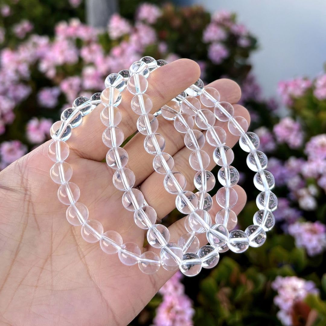 Adabele Real Natural Grade A Clear Crystal White Quartz Bracelet 8.5 inch Stretch Gemstone Beaded Bracelet Chakra Healing Crystal Stone Jewelry Energy Quartz Rock GB8-D15