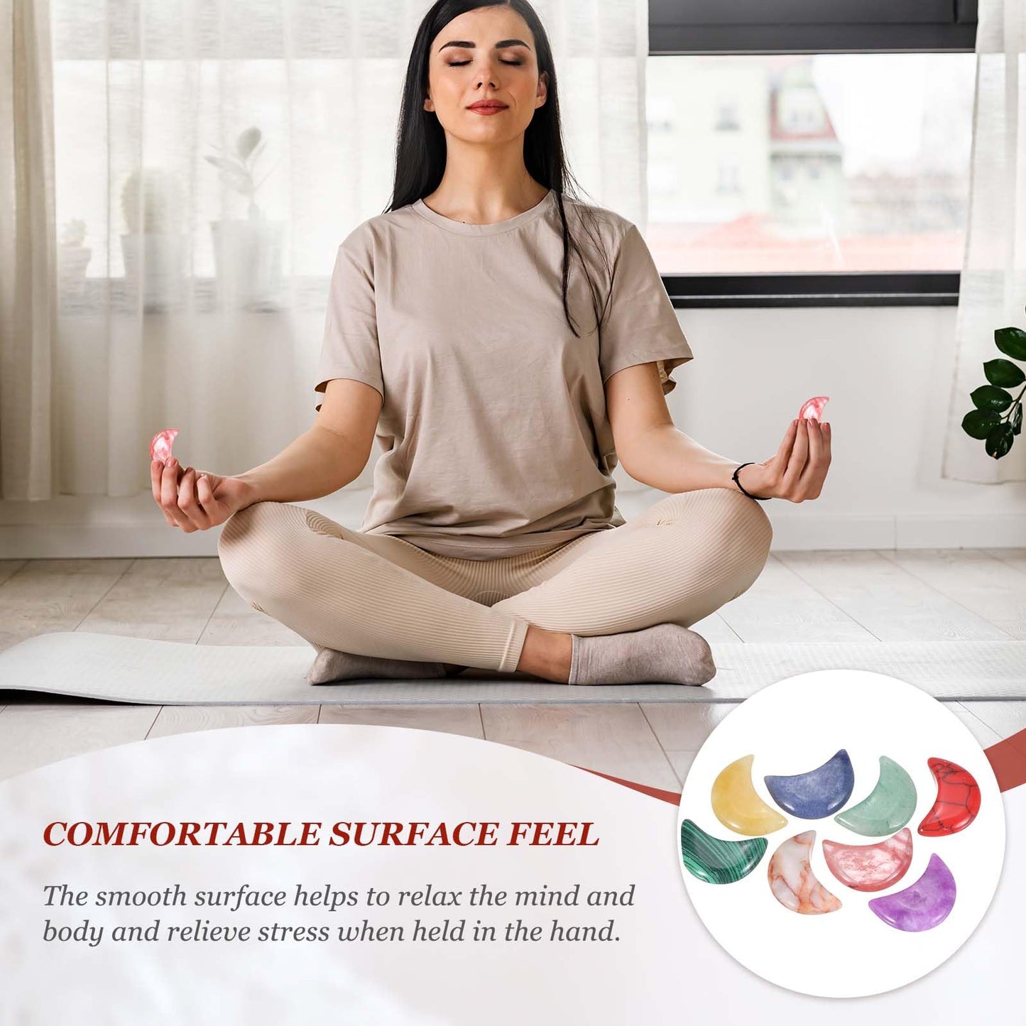 MECCANIXITY 10 Pcs Moon Crystal Worry Stone, 0.5 Inch Length Natural Zoisite Moon Gemstone Bulk, Carved Pocket Stones for Meditation Balancing Pendant Decor