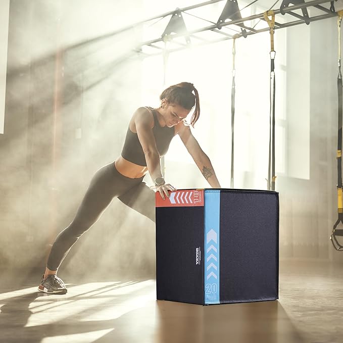 VEVOR 3 in 1 Plyometric Jump Box, Cotton Plyo Box, Platform & Jumping Agility Box, Anti-Slip Fitness Exercise Step Up Box for Home Gym Training, Conditioning Strength Training, Multiple Sizes, Black
