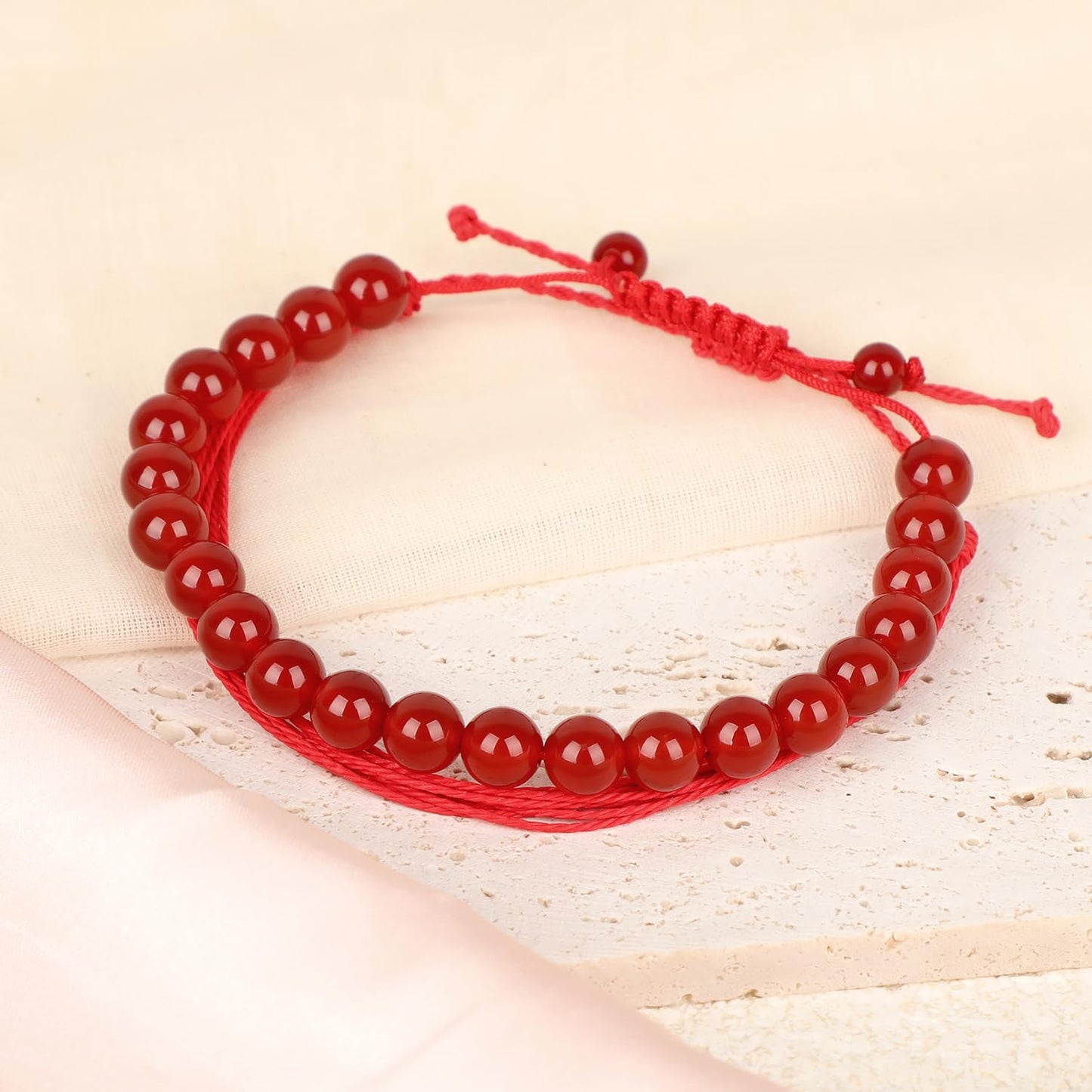 LPBeads 8mm Red Carnelian Bracelet with Handmade Rope Bracelet Size Adjustable Natural Stone Crystal Healing Bracelets Gifts for Unisex Adults
